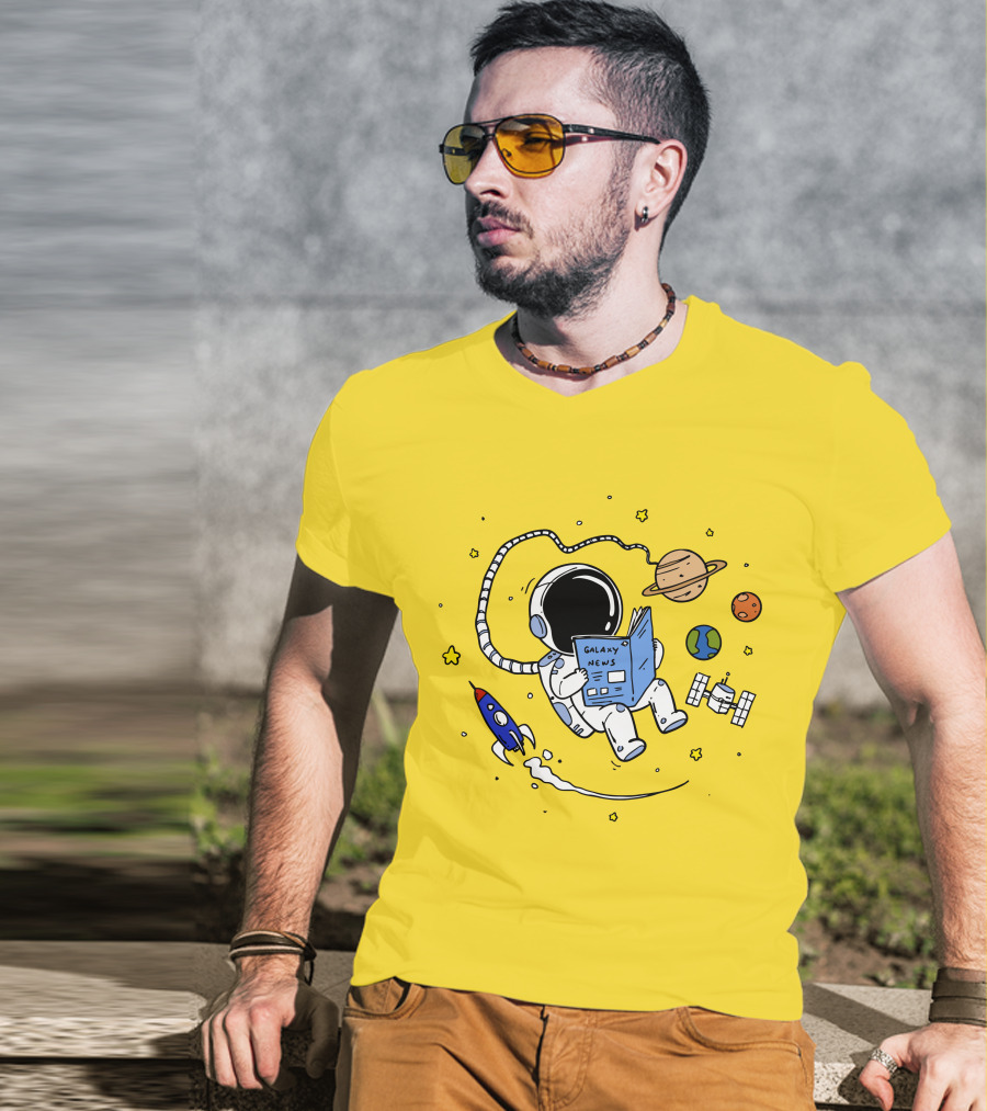 Reading Galaxy News Astronaut With Planets And Rocket T-Shirt