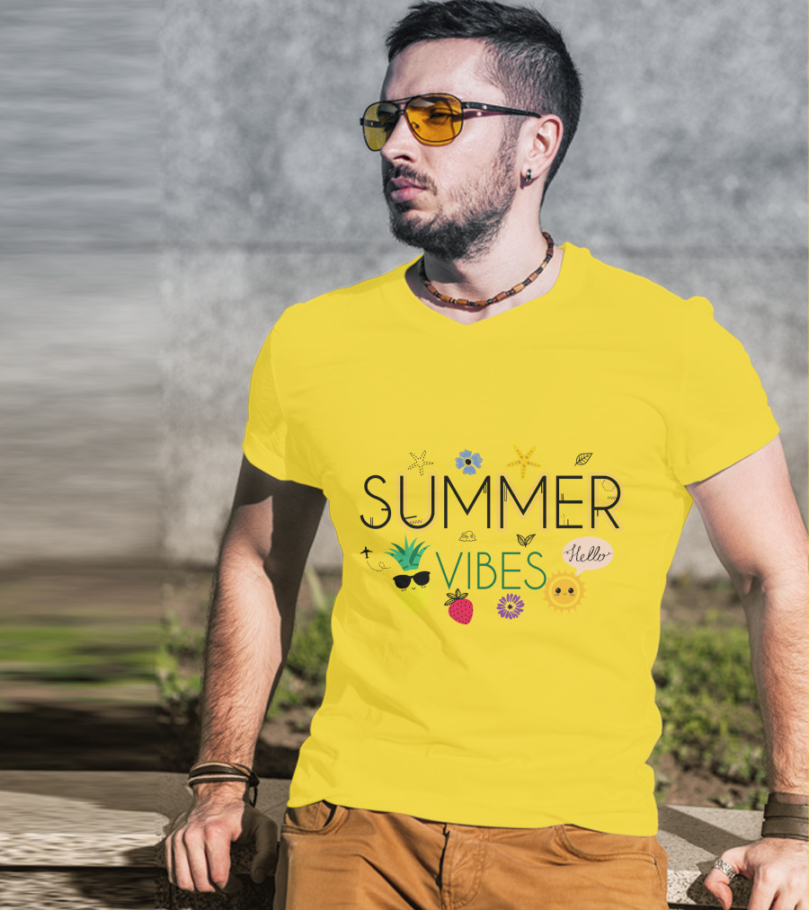 Summer Vibes Pineapple Strawberry Sun Hello Starfish Flower Leaf T-Shirt