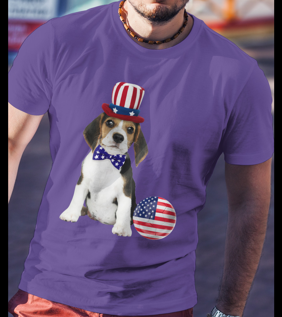 Patriotic Beagle With American Flag Hat And Bow Tie T-Shirt