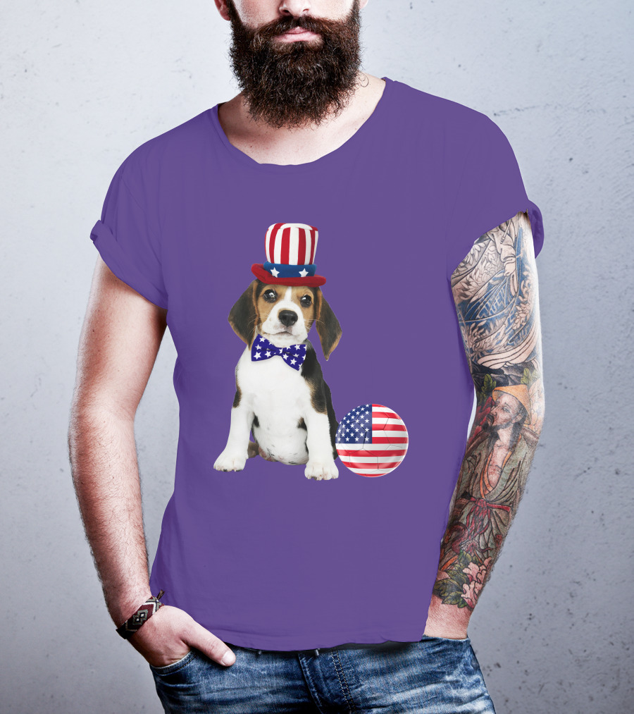 Patriotic Beagle With American Flag Hat And Bow Tie T-Shirt