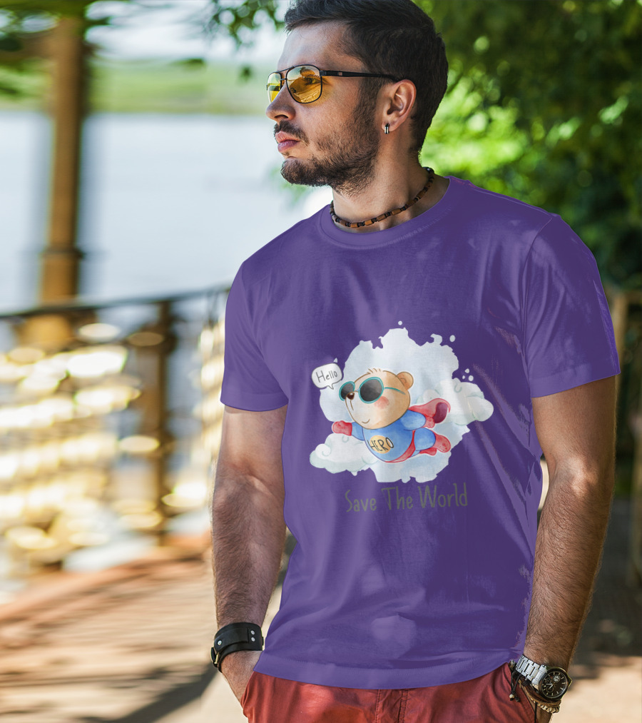 Hello Hero Bear Save The World T-Shirt