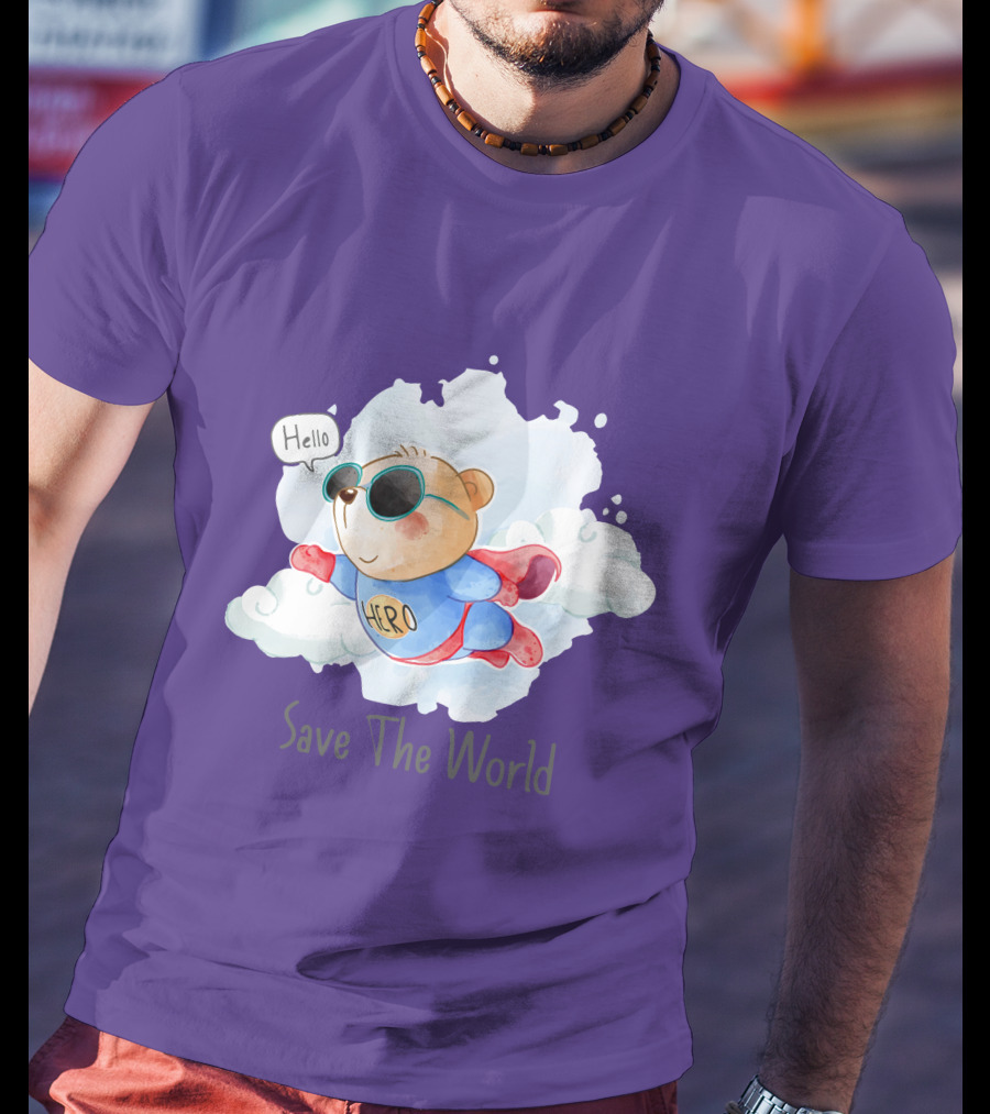 Hello Hero Bear Save The World T-Shirt