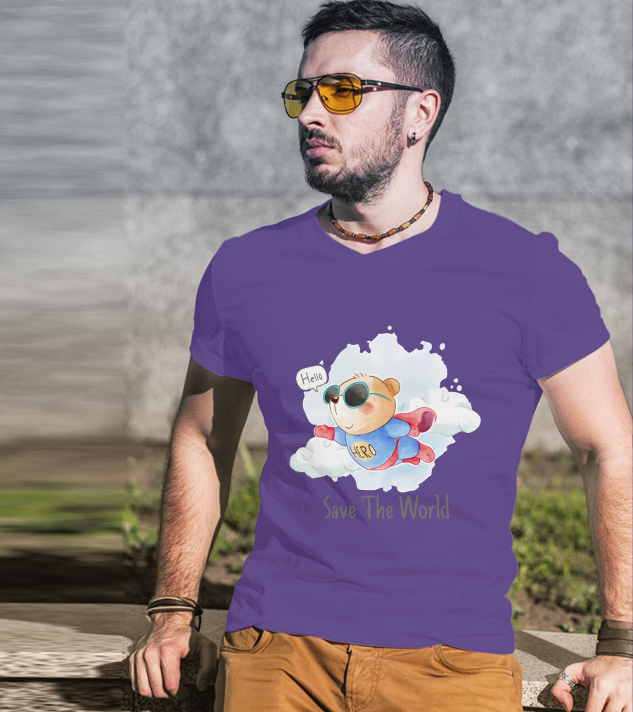 Hello Hero Bear Save The World T-Shirt