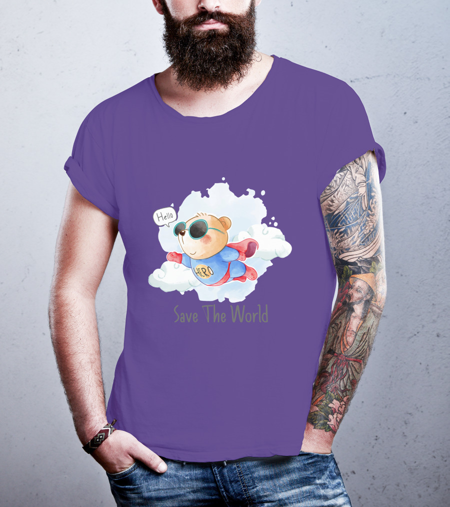 Hello Hero Bear Save The World T-Shirt