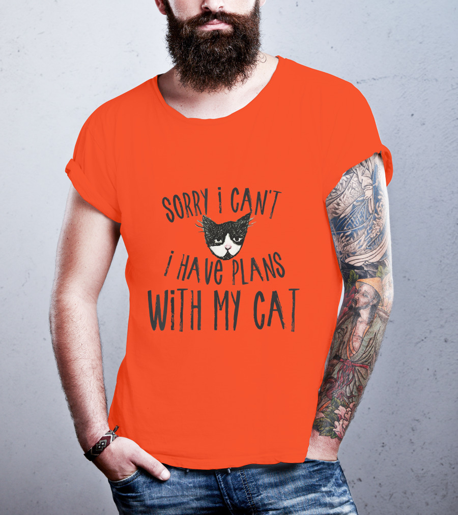 Sorry I Can't I Have Plans With My Cat Retro Colored T-Shirt