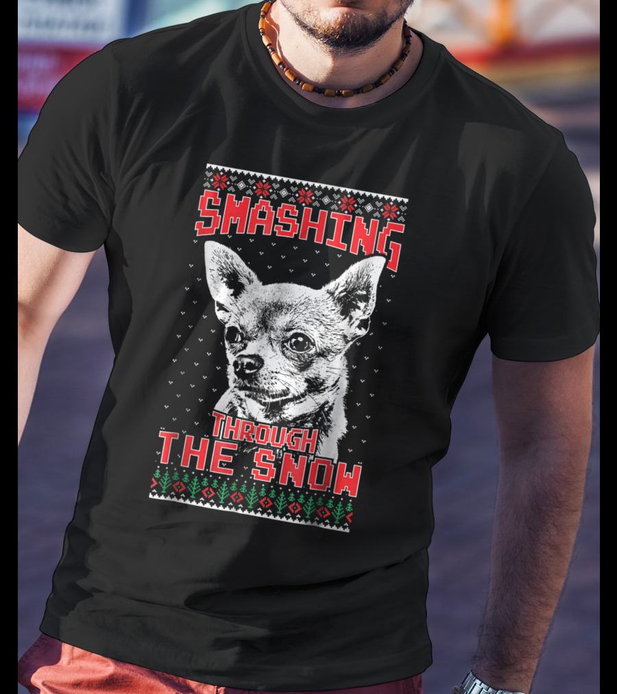 Smashing Through The Snow Chihuahua Retro Christmas T-Shirt