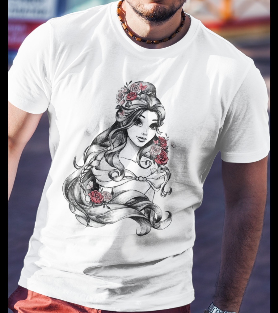 Beast Belle Rose Sketch Floral Hair T-Shirt