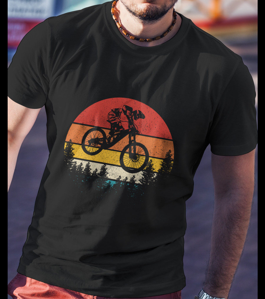Mountain Bike Vintage Retro Downhill Sunset Forest T-Shirt