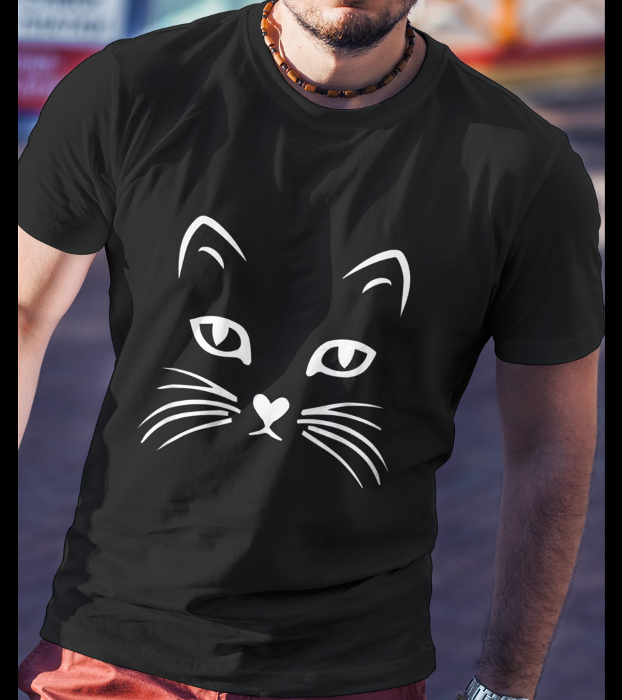 Cat Face Whiskers Eyes Heart Nose T-Shirt