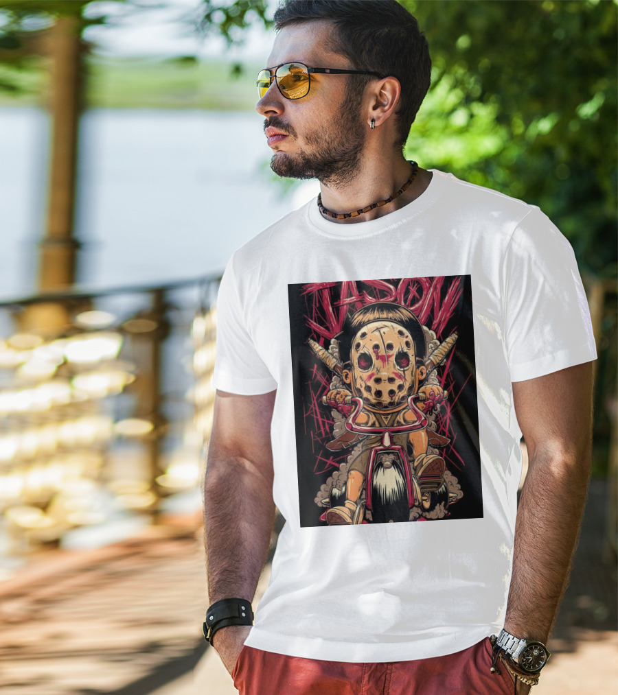 Jason Masked Tricycle Rider With Knives T-Shirt