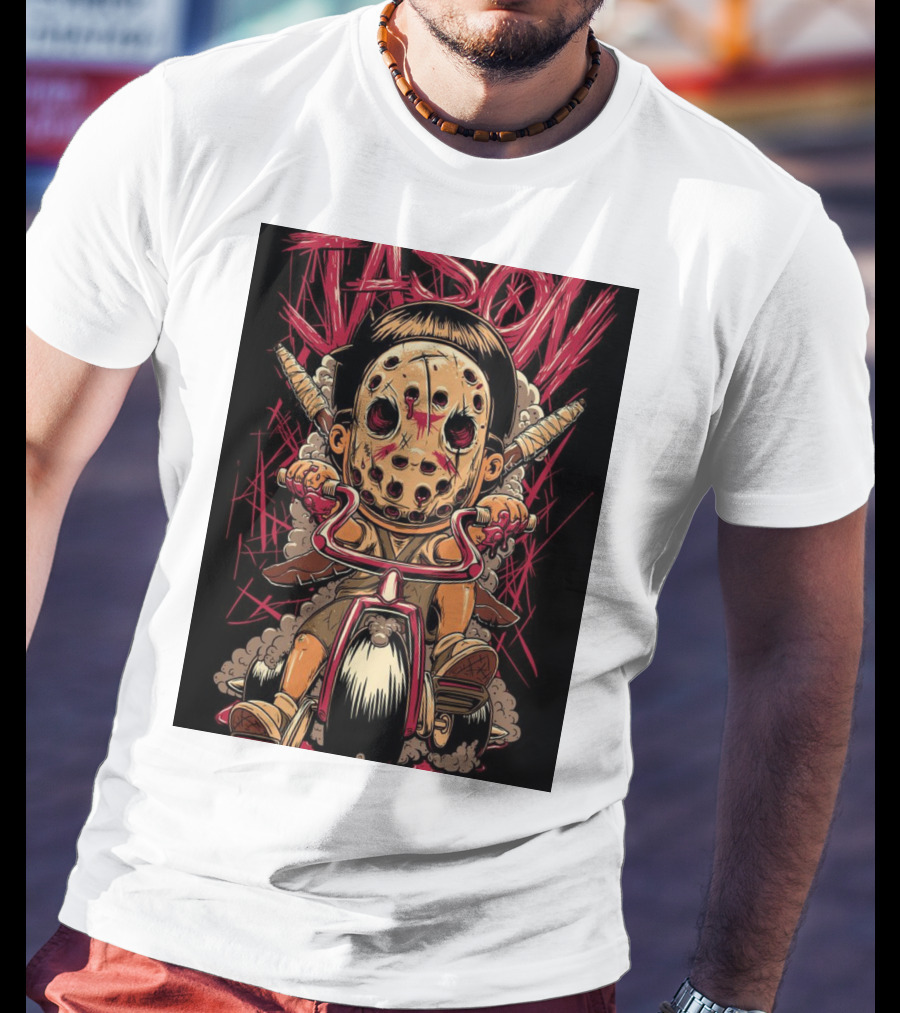 Jason Masked Tricycle Rider With Knives T-Shirt