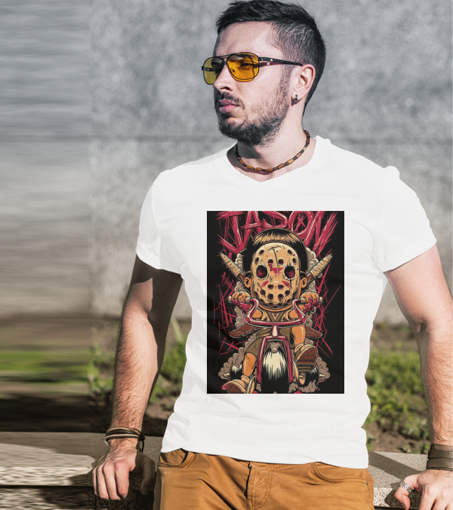 Jason Masked Tricycle Rider With Knives T-Shirt