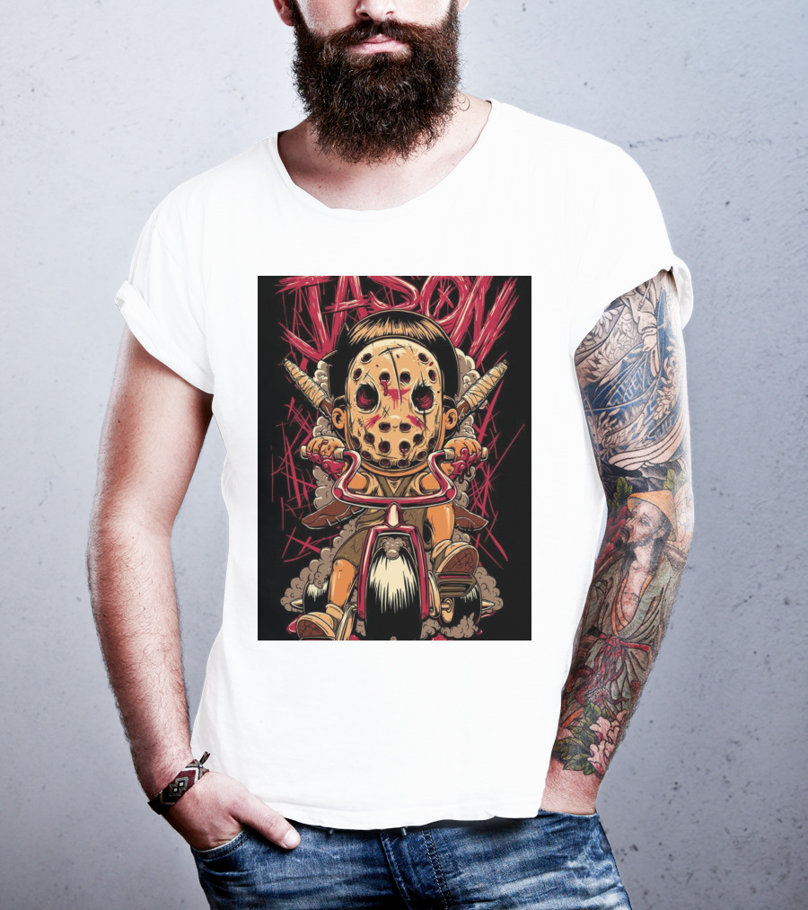Jason Masked Tricycle Rider With Knives T-Shirt