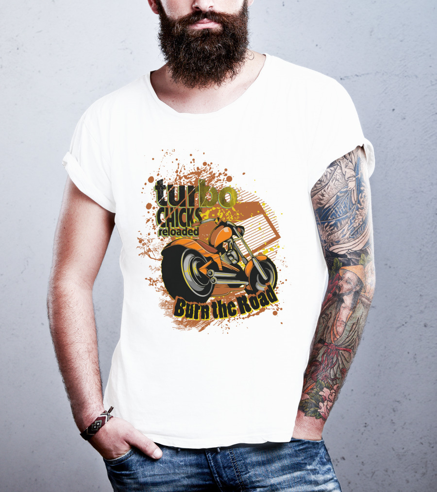 Turbo Chicks Reloaded Burn The Road Motorcycle Adventure T-Shirt