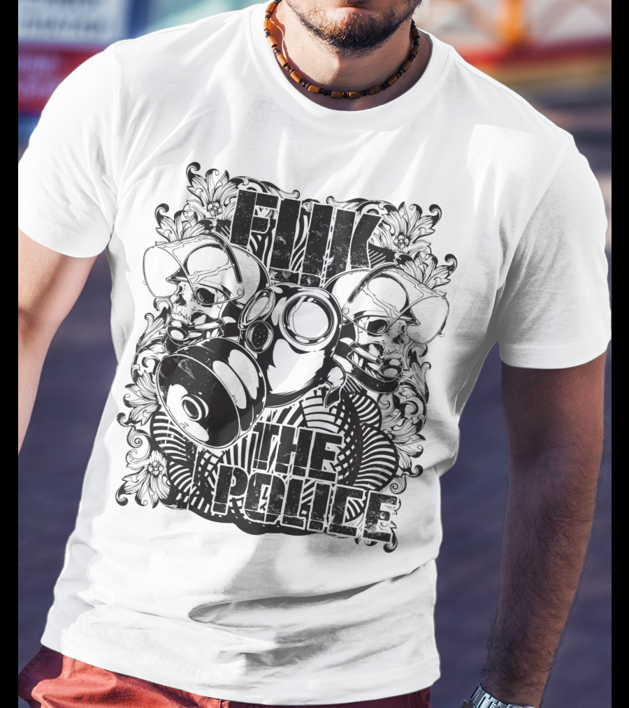 Fuk The Police Gas Mask Skull T-Shirt