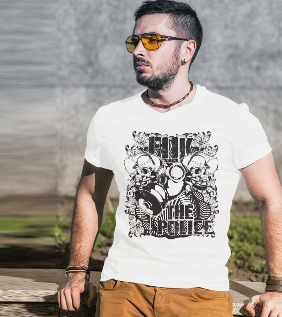 Fuk The Police Gas Mask Skull T-Shirt