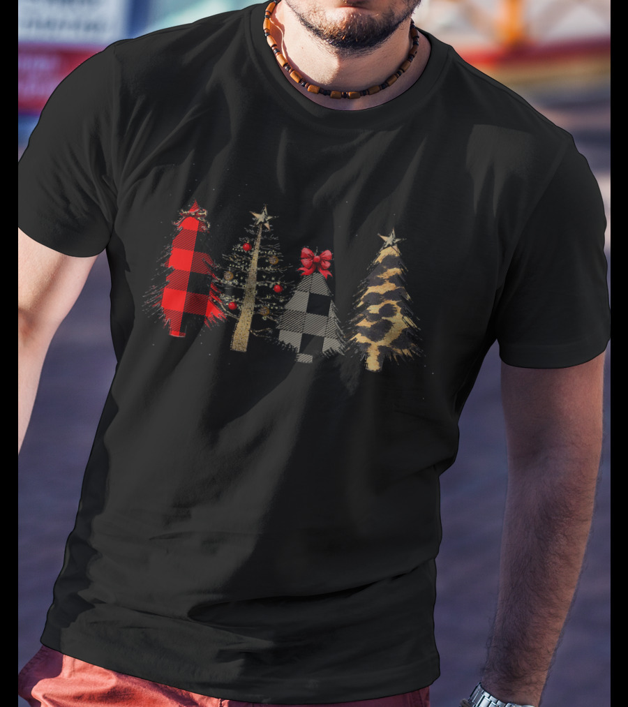 Mery Chrismas Plaid And Animal Print Christmas Trees T-Shirt