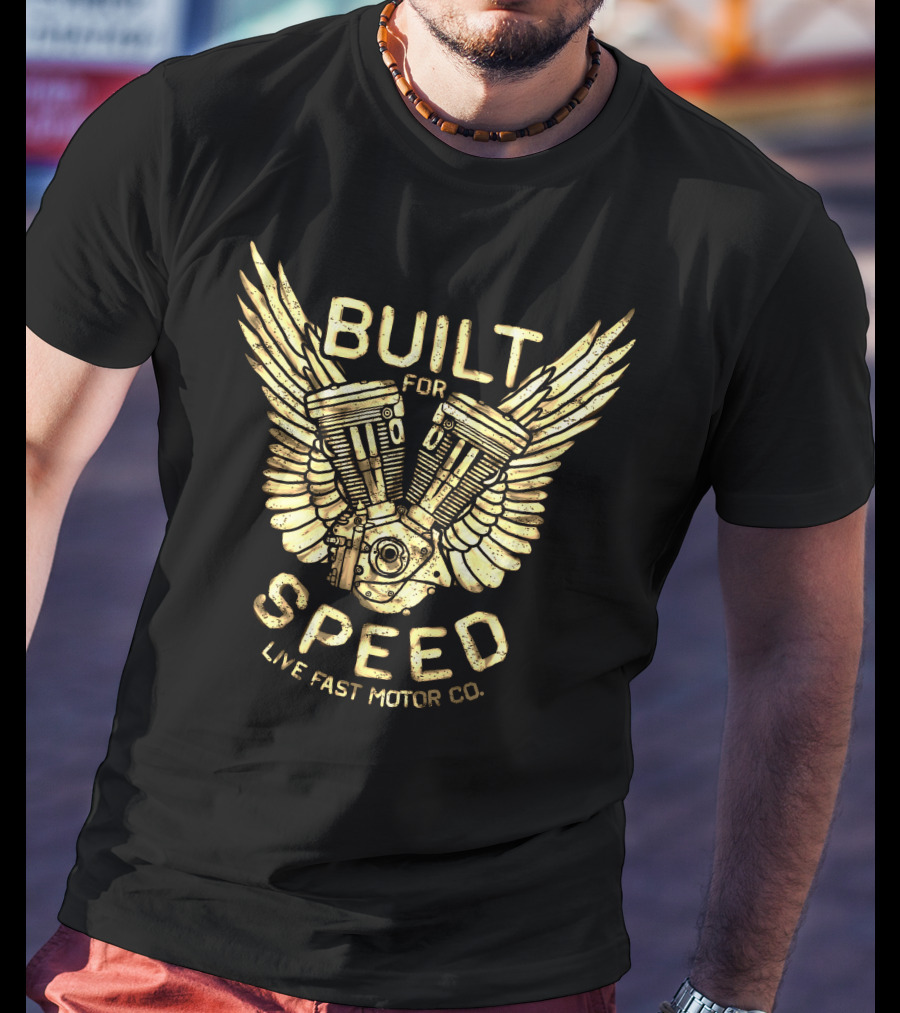 Built For Speed Live Fast Motor Co Winged Engine T-Shirt