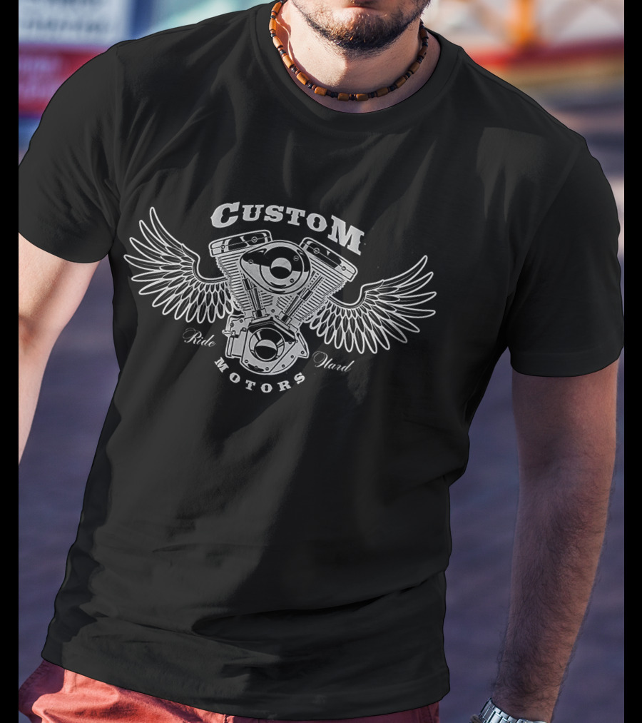 Custom Ride Hard Motors Engine With Wings T-Shirt