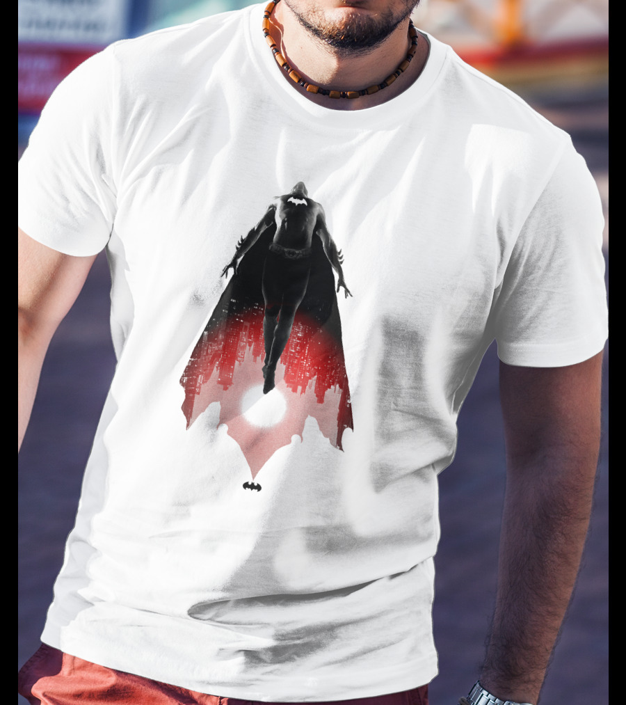 Batman Rising Over Gotham City Silhouette Red And Black T-Shirt
