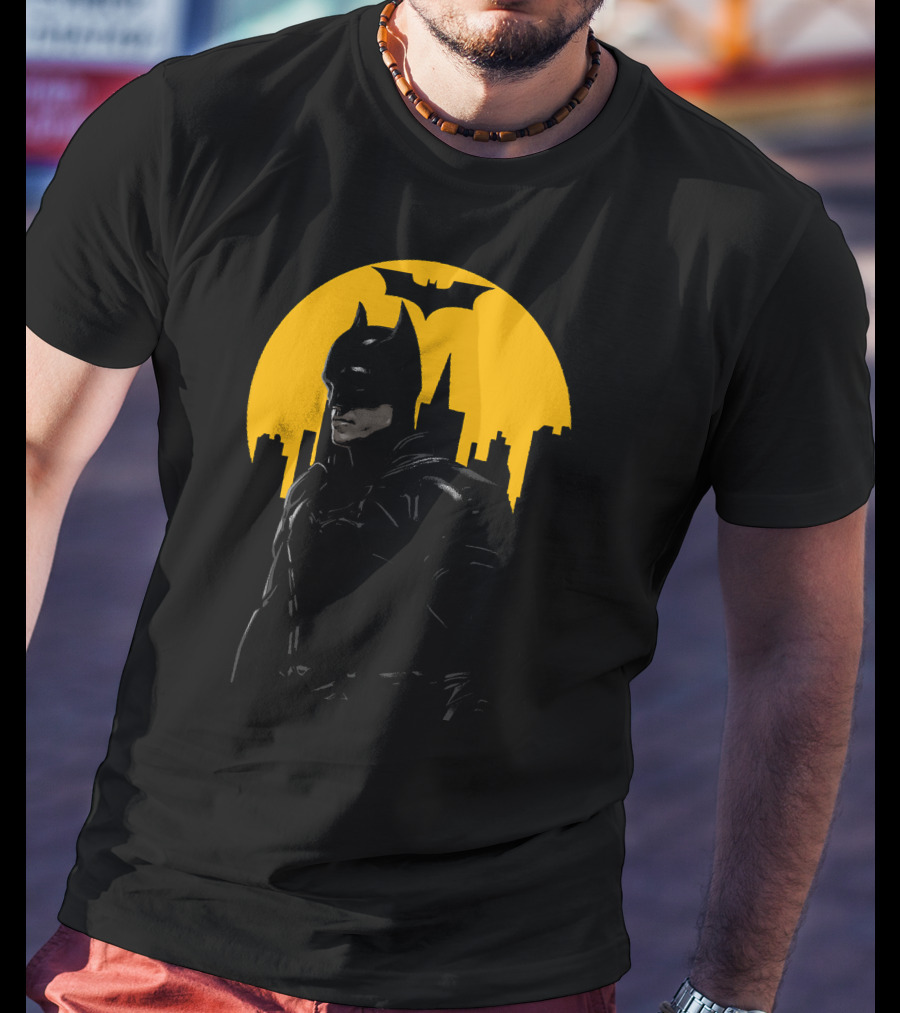 Batman Gotham City Silhouette Yellow Bat T-Shirt
