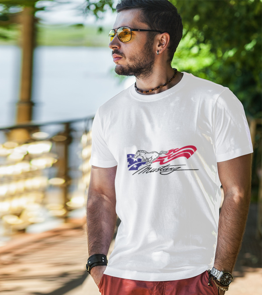 Mustang American Flag Running Horse T-Shirt