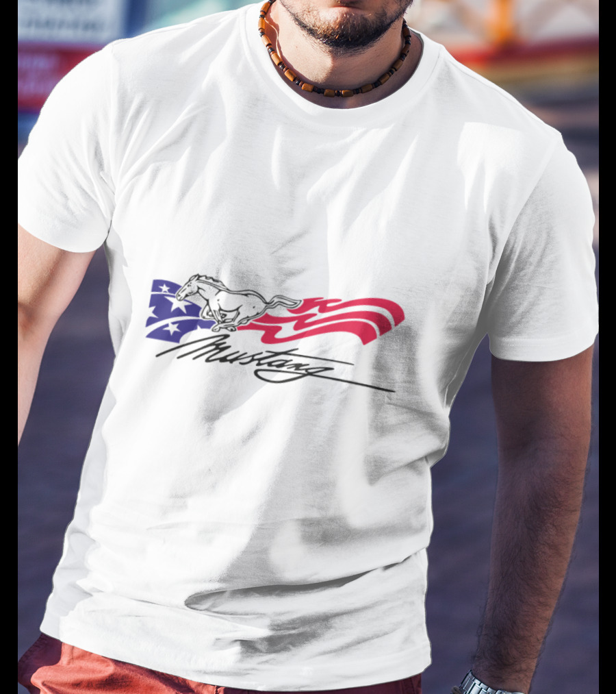 Mustang American Flag Running Horse T-Shirt