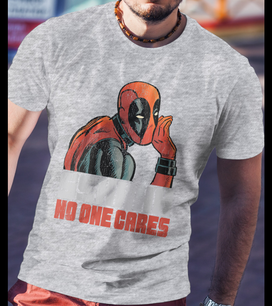 Marvel Deadpool SSHHHH No One Cares Whisper Red And Black Suit Hero T-Shirt