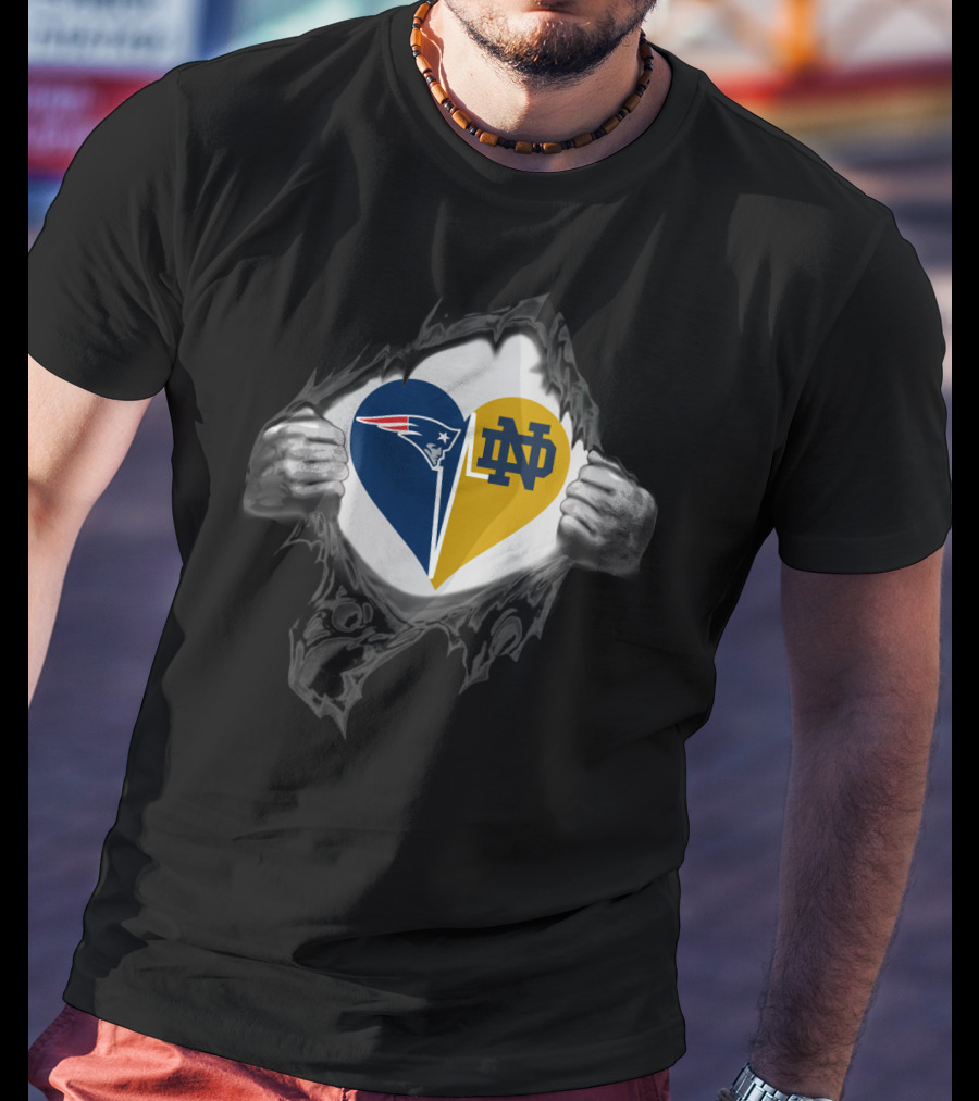 Patriots Notre Dame Fighting Irish Heart Inside Ripped Chest T-Shirt