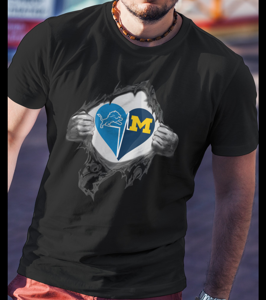 Detroit Lions Heart Detroit Wolverines T-Shirt