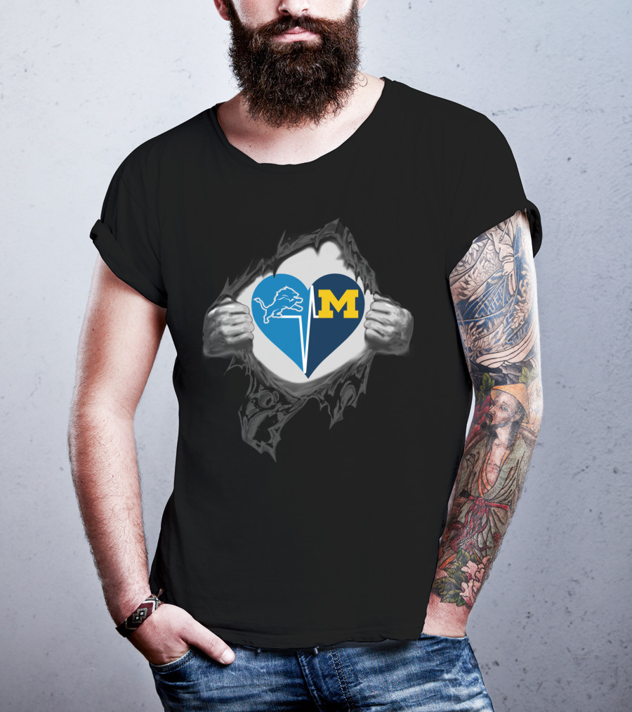 Detroit Lions Heart Detroit Wolverines T-Shirt