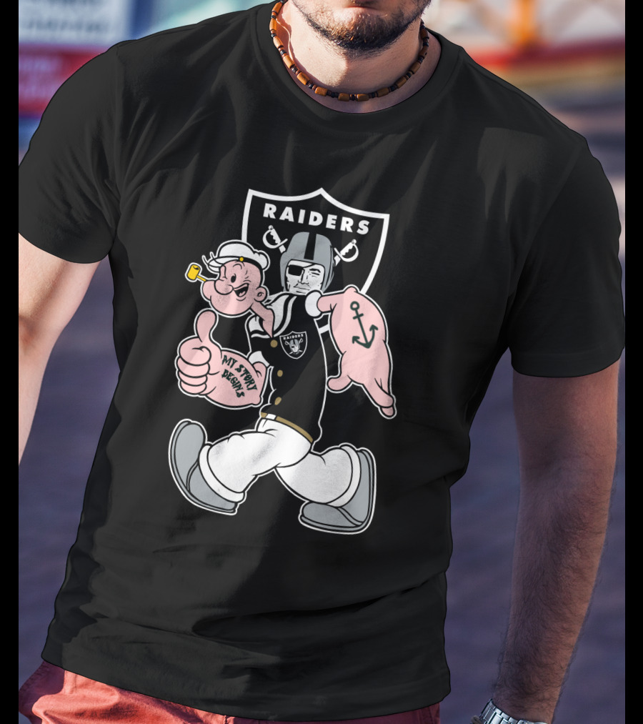 Raiders Popeye Nfl Mascot Crossover With Helmet And Anchor T-Shirt