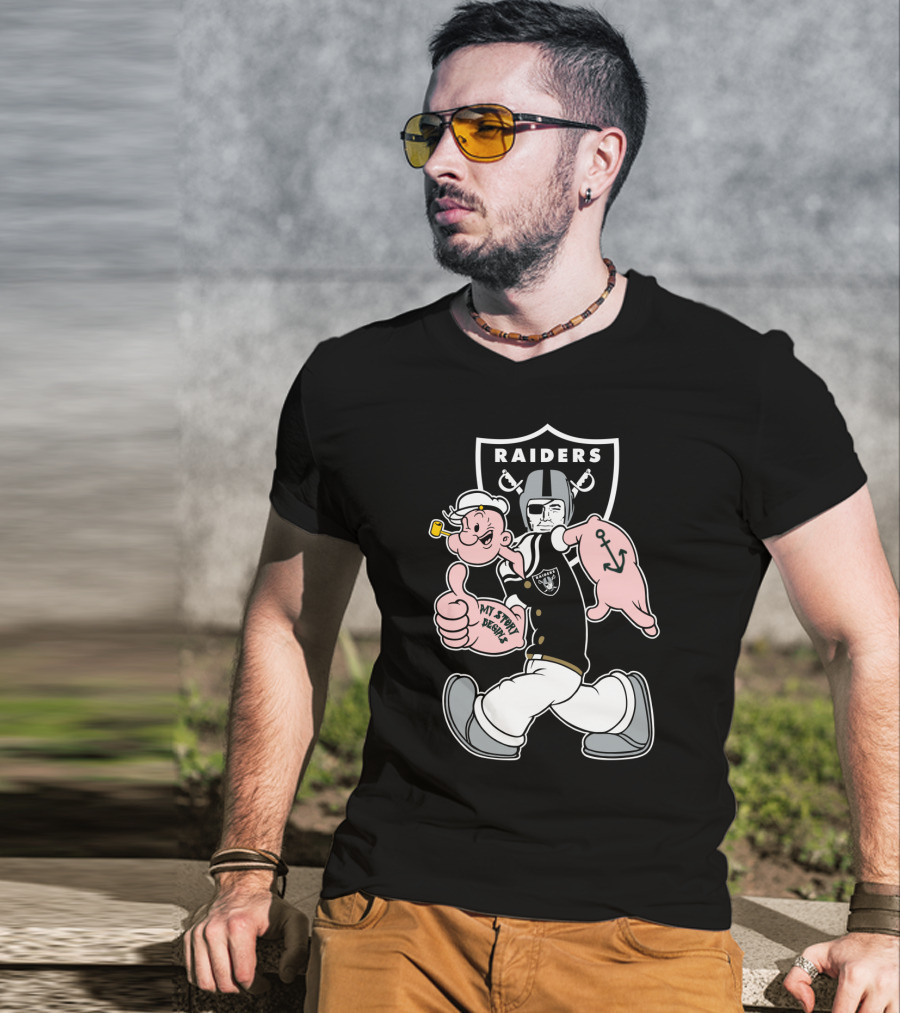 Raiders Popeye Nfl Mascot Crossover With Helmet And Anchor T-Shirt