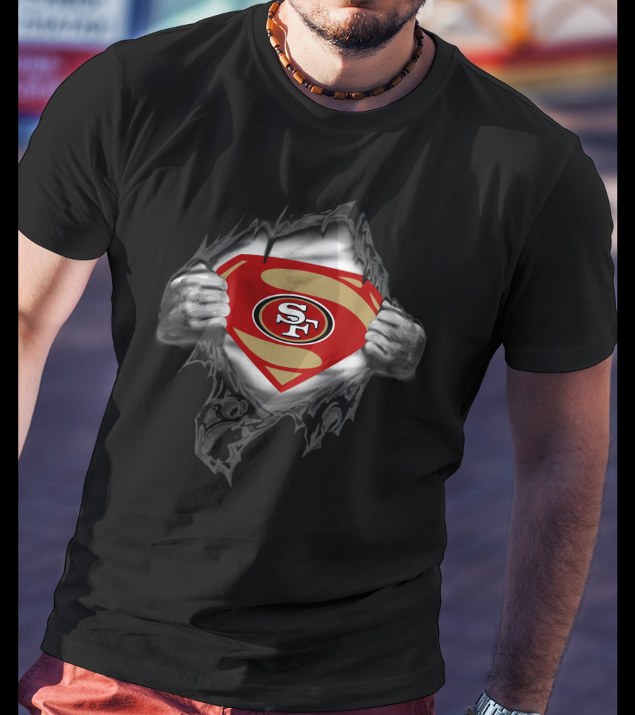 Superman Style Sf Logo Tearing Through 49ers T-Shirt