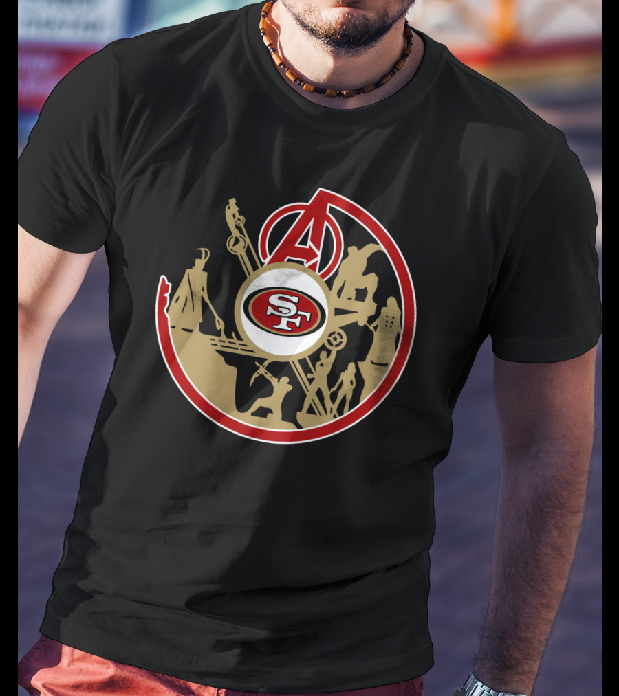 San Francisco 49ers Avengers Logo Crossover T-Shirt