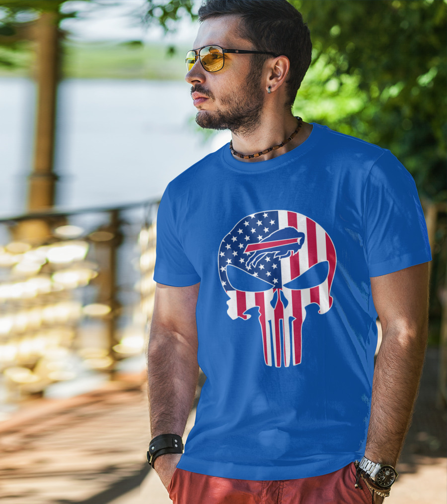 Buffalo Bills American Flag Skull T-Shirt