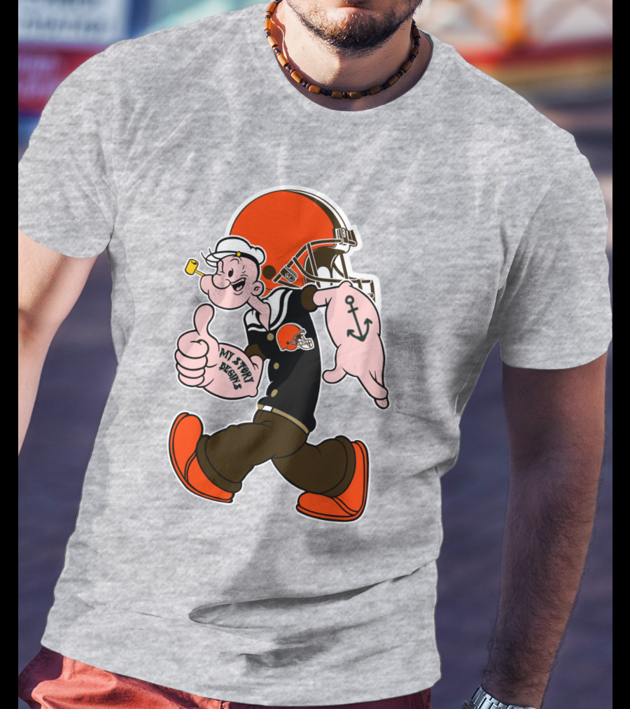 Browns Popeye My Strength Begins Football Helmet Anchor Tattoo T-Shirt