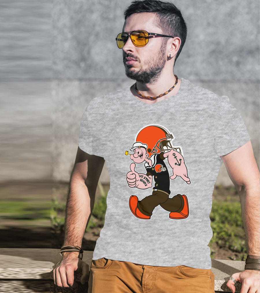 Browns Popeye My Strength Begins Football Helmet Anchor Tattoo T-Shirt