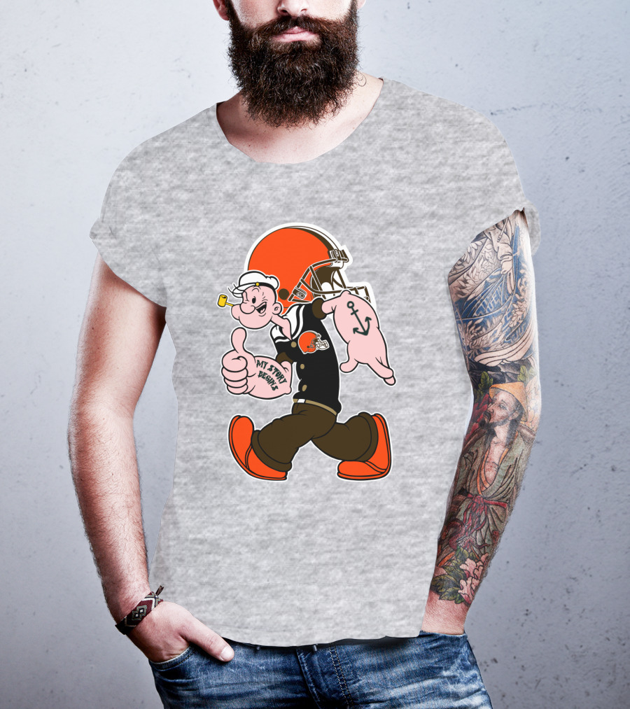 Browns Popeye My Strength Begins Football Helmet Anchor Tattoo T-Shirt