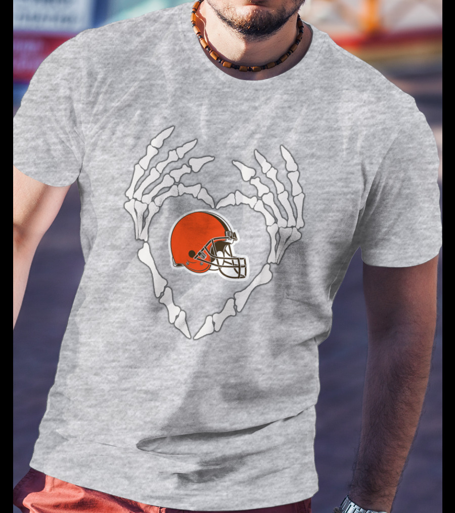 Cleveland Browns Helmet Skeleton Heart T-Shirt