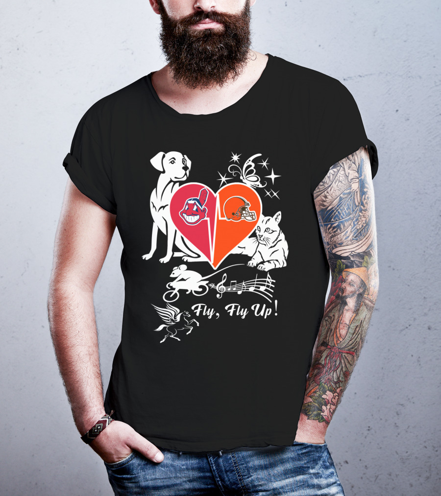 Fly Fly Up Browns Indians Dog Cat Heart Butterfly Music Notes T-Shirt