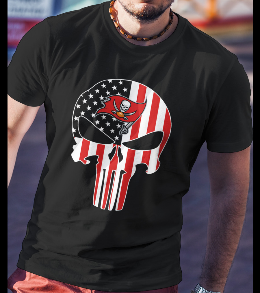 Buccaneers Punisher Skull American Flag T-Shirt