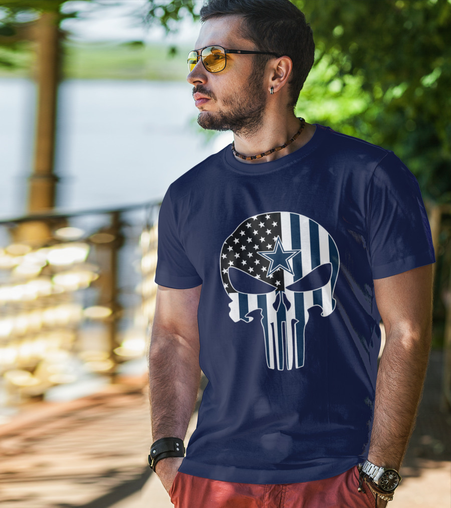Cowboys Skull With Star And American Flag T-Shirt
