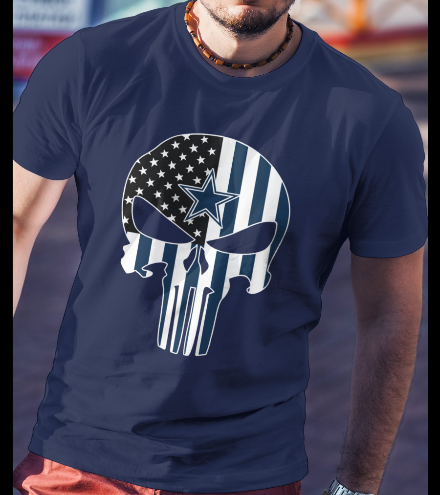 Cowboys Skull With Star And American Flag T-Shirt