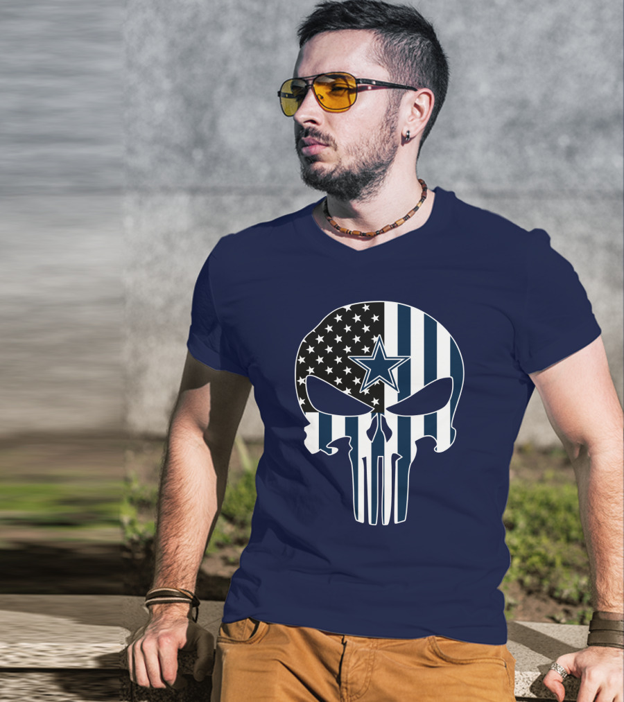 Cowboys Skull With Star And American Flag T-Shirt