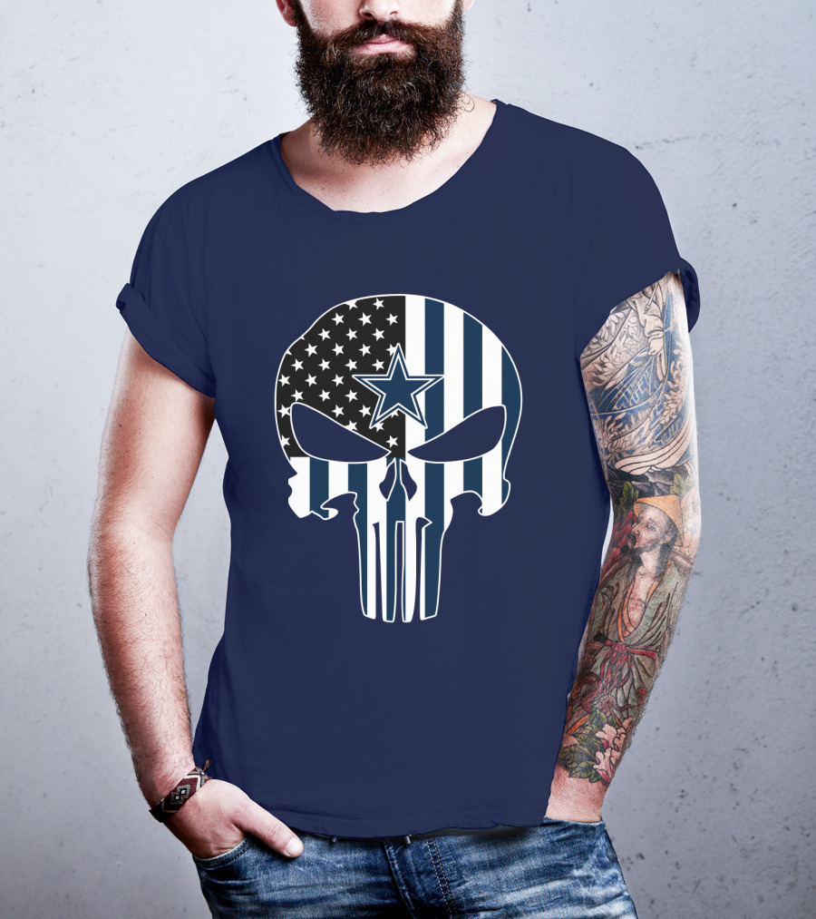 Cowboys Skull With Star And American Flag T-Shirt