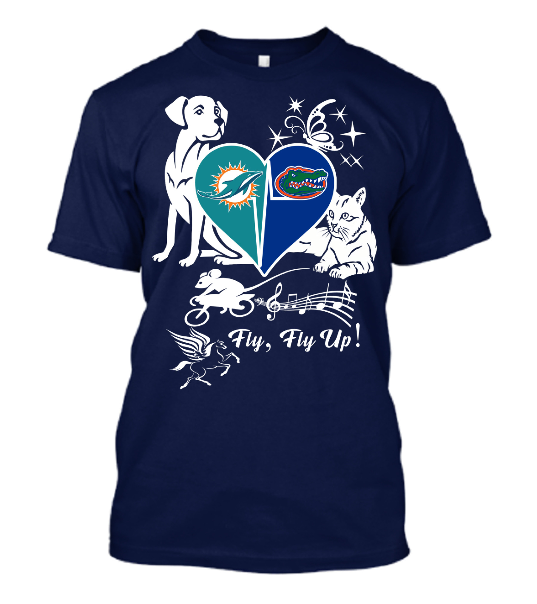 Miami Dolphins Florida Gators Heart Fly Fly Up! T-Shirt