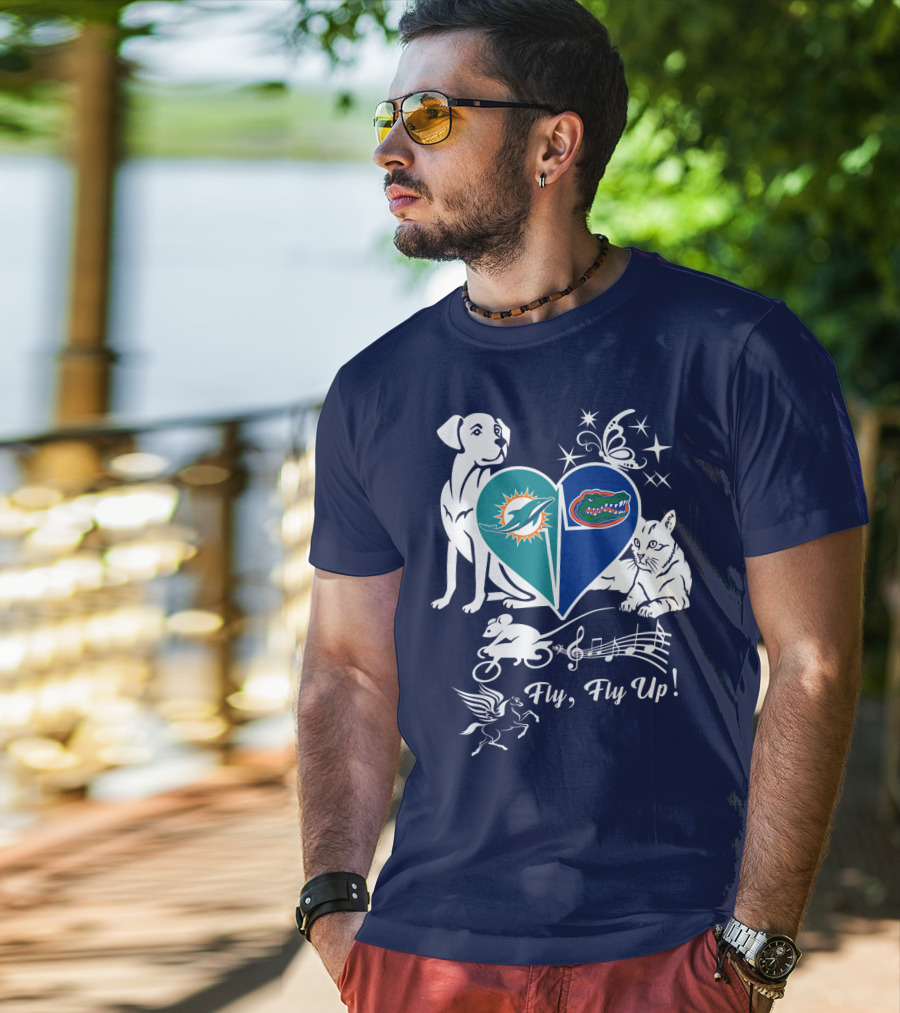 Miami Dolphins Florida Gators Heart Fly Fly Up! T-Shirt