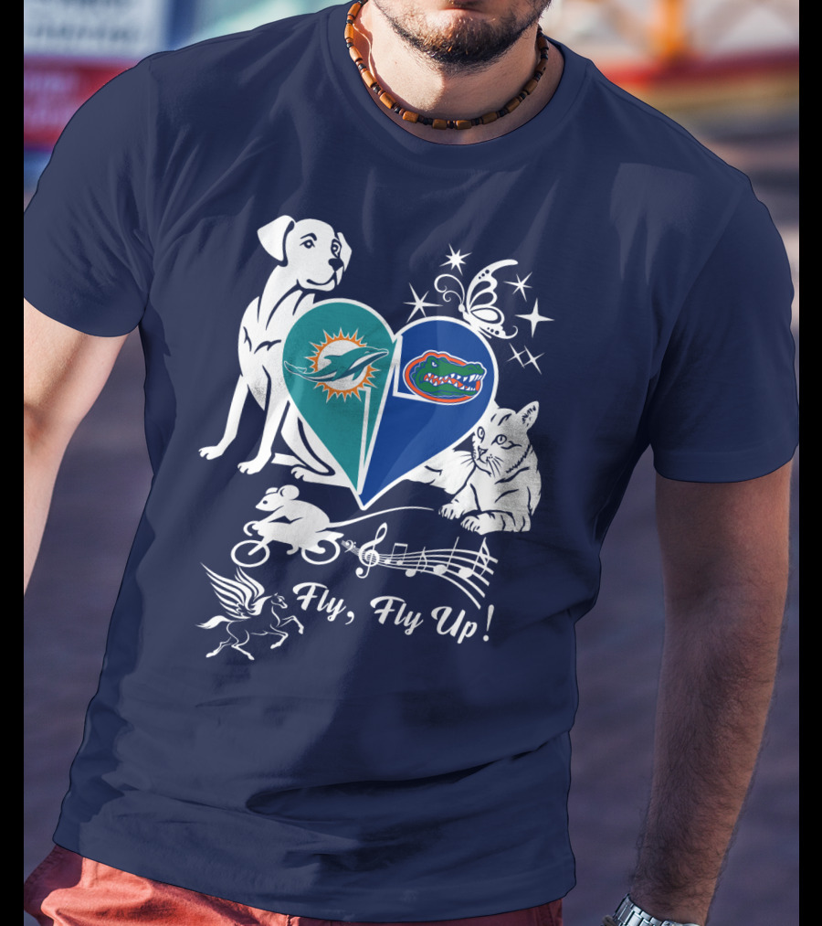 Miami Dolphins Florida Gators Heart Fly Fly Up! T-Shirt