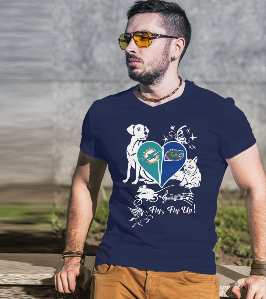 Miami Dolphins Florida Gators Heart Fly Fly Up! T-Shirt